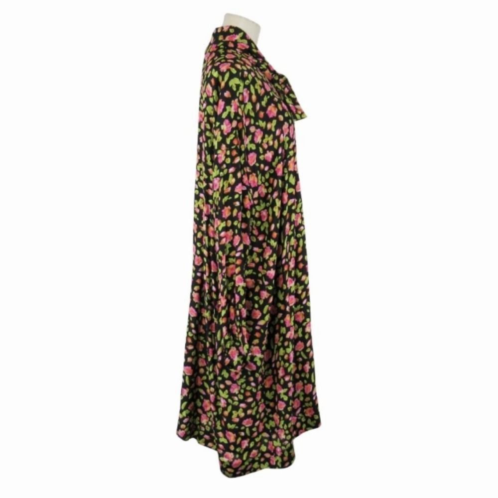 Balenciaga Floral Pattern Silk Chiffon Bowtie Shirt Dress Blouse 36 Black