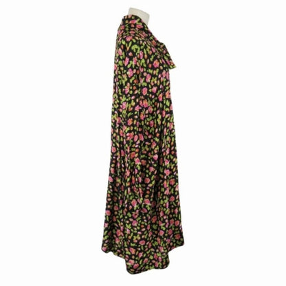 Balenciaga Floral Pattern Silk Chiffon Bowtie Shirt Dress Blouse 36 Black