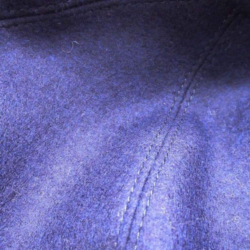 Hermes Gabrielle Beret Wool Jersey Leather Trim Series Button Hat 56 cm Navy