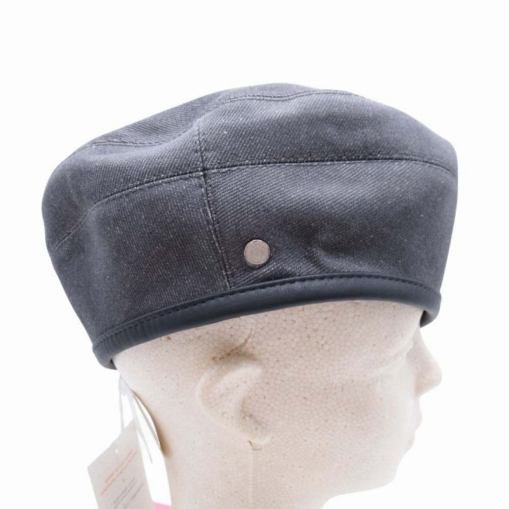 Hermes Gabrielle Beret Denim Leather Trim Series Button Hat Cap 58 cm Gray