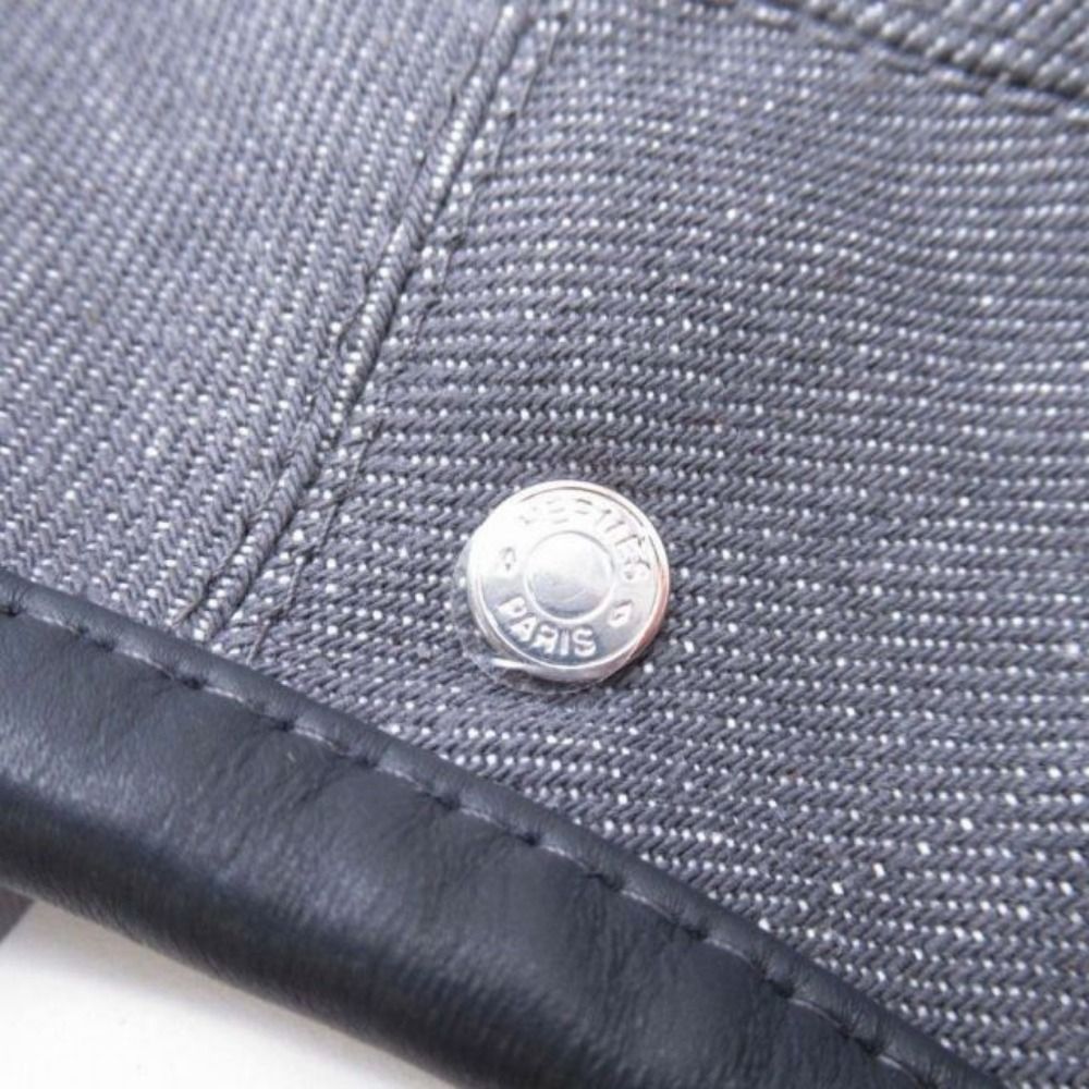 Hermes Gabrielle Beret Denim Leather Trim Series Button Hat Cap 58 cm Gray