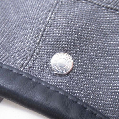 Hermes Gabrielle Beret Denim Leather Trim Series Button Hat Cap 58 cm Gray