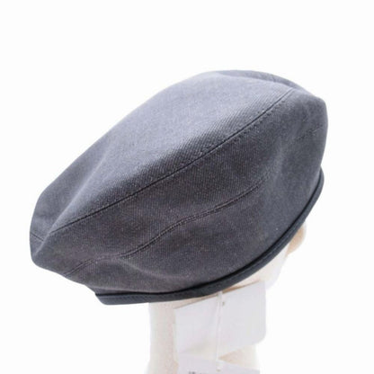 Hermes Gabrielle Beret Denim Leather Trim Series Button Hat Cap 58 cm Gray