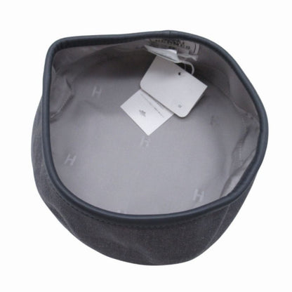 Hermes Gabrielle Beret Denim Leather Trim Series Button Hat Cap 58 cm Gray