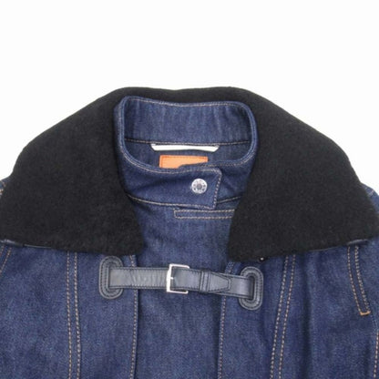Hermes Shearling Leather Denim Long Coat Series Button Lo Cover Lining 36