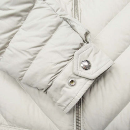 Moncler Tajuna Giubbotto Down Jacket Rider's Style Leather Trim 1 Ivory