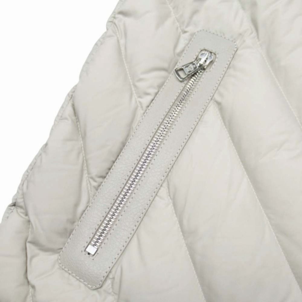 Moncler Tajuna Giubbotto Down Jacket Rider's Style Leather Trim 1 Ivory