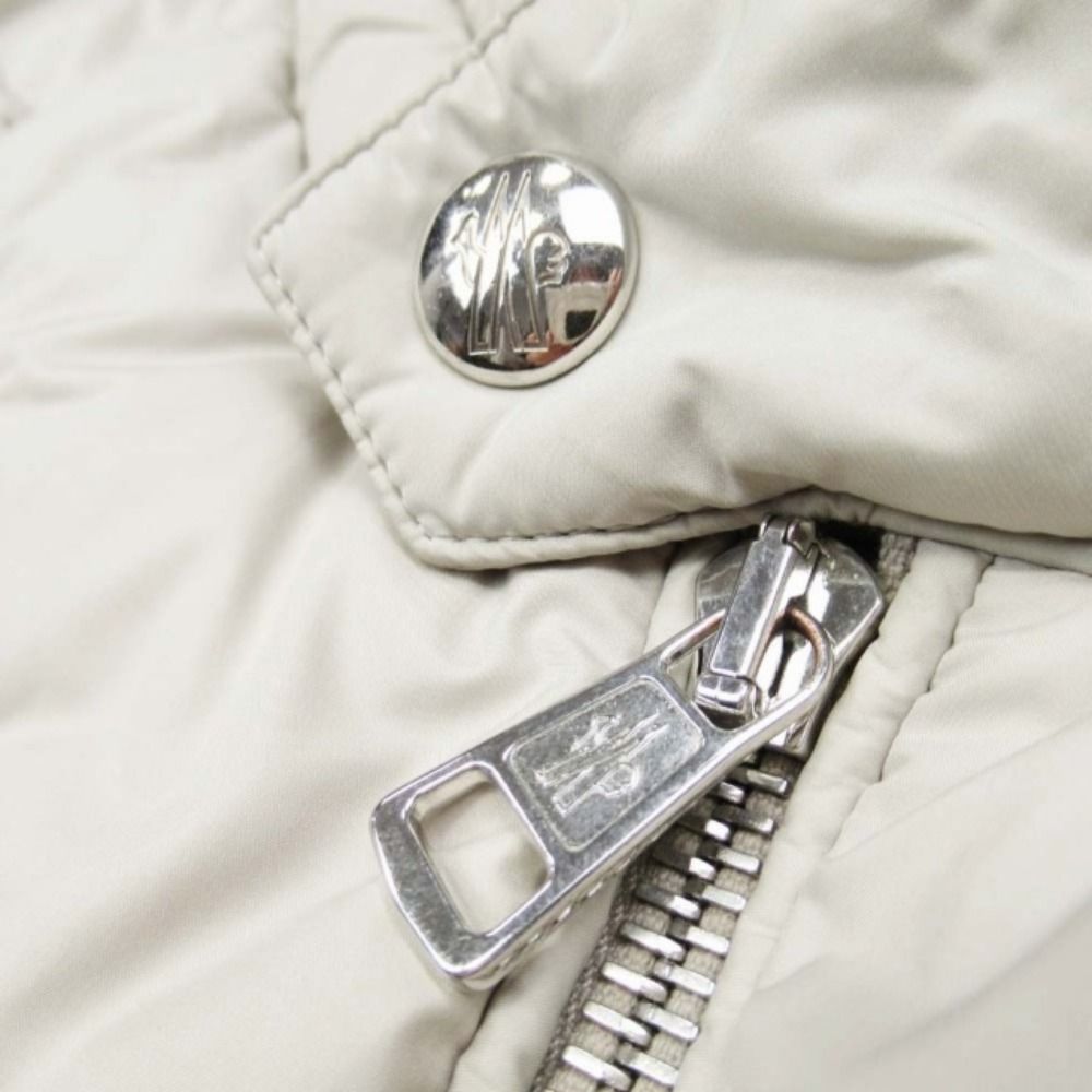 Moncler Tajuna Giubbotto Down Jacket Rider's Style Leather Trim 1 Ivory