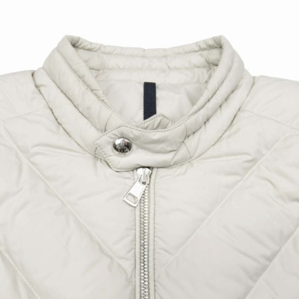 Moncler Tajuna Giubbotto Down Jacket Rider's Style Leather Trim 1 Ivory