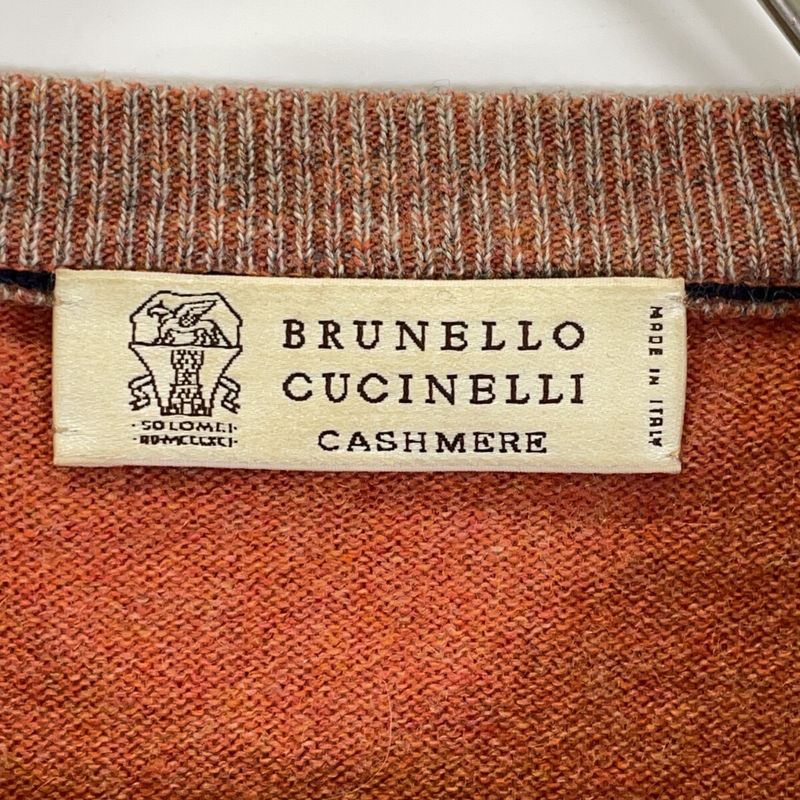 Brunello Cucinelli Orange Cashmere 100 Cleanneck Long Sleeve Knit Pull Over 46