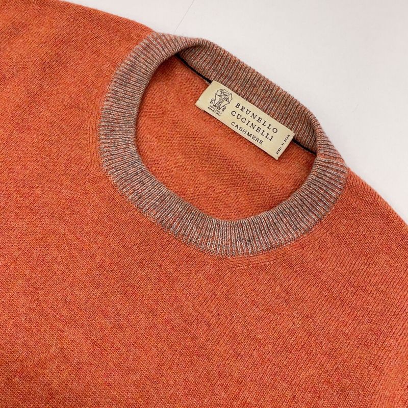 Brunello Cucinelli Orange Cashmere 100 Cleanneck Long Sleeve Knit Pull Over 46