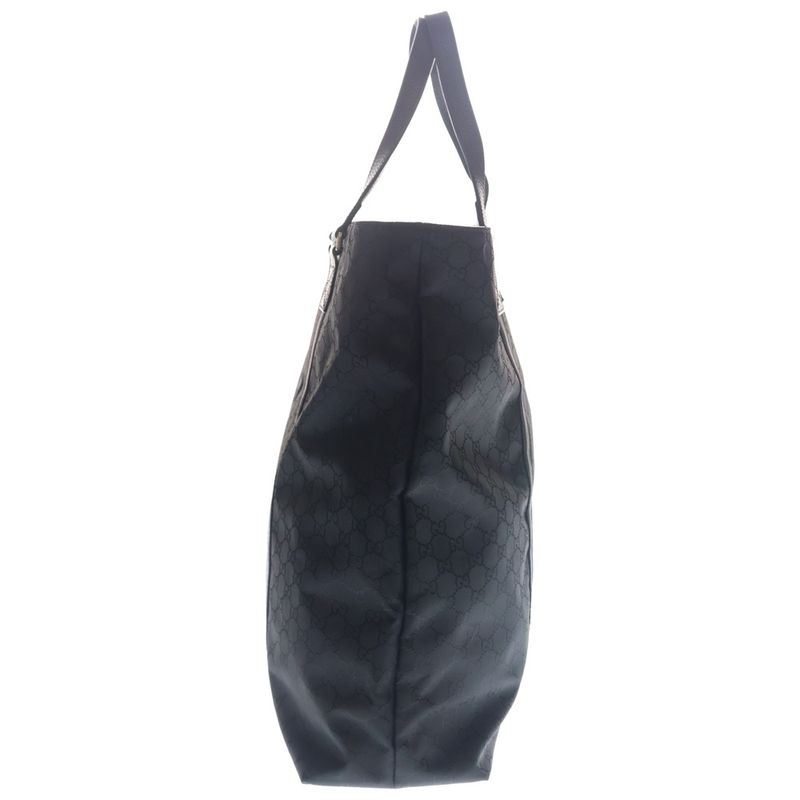 Gucci GG Nylon Leather Tote Silver Black