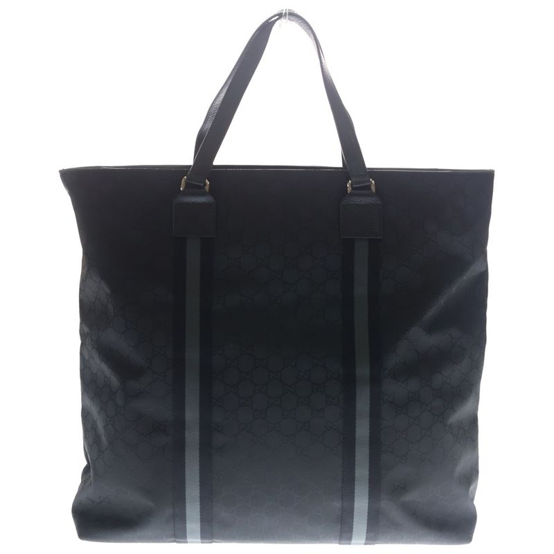 Gucci GG Nylon Leather Tote Silver Black