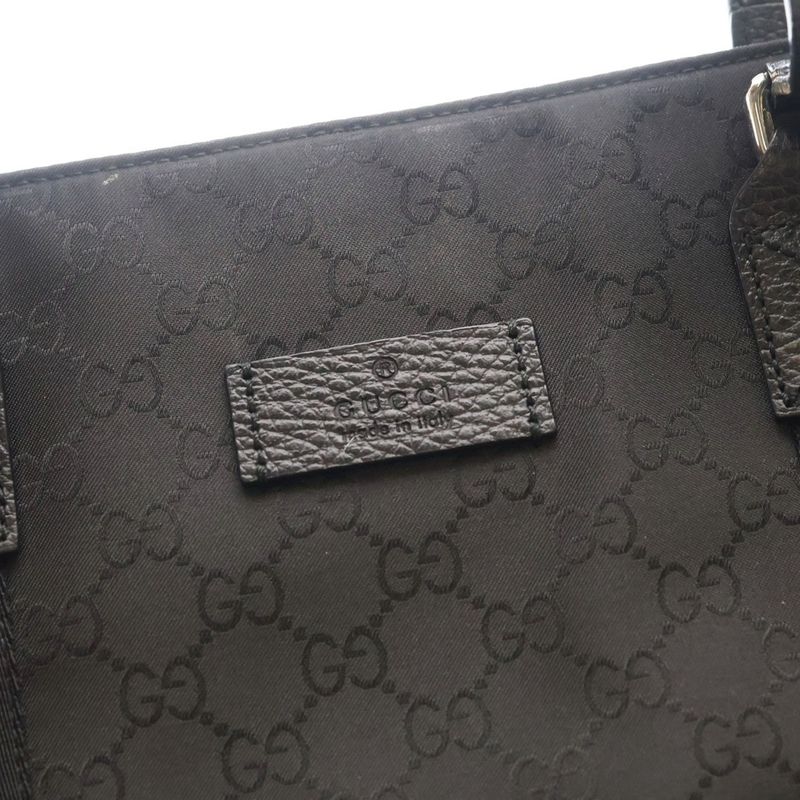 Gucci GG Nylon Leather Tote Silver Black