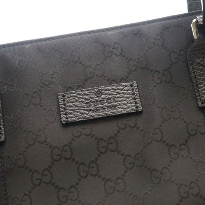 Gucci GG Nylon Leather Tote Silver Black