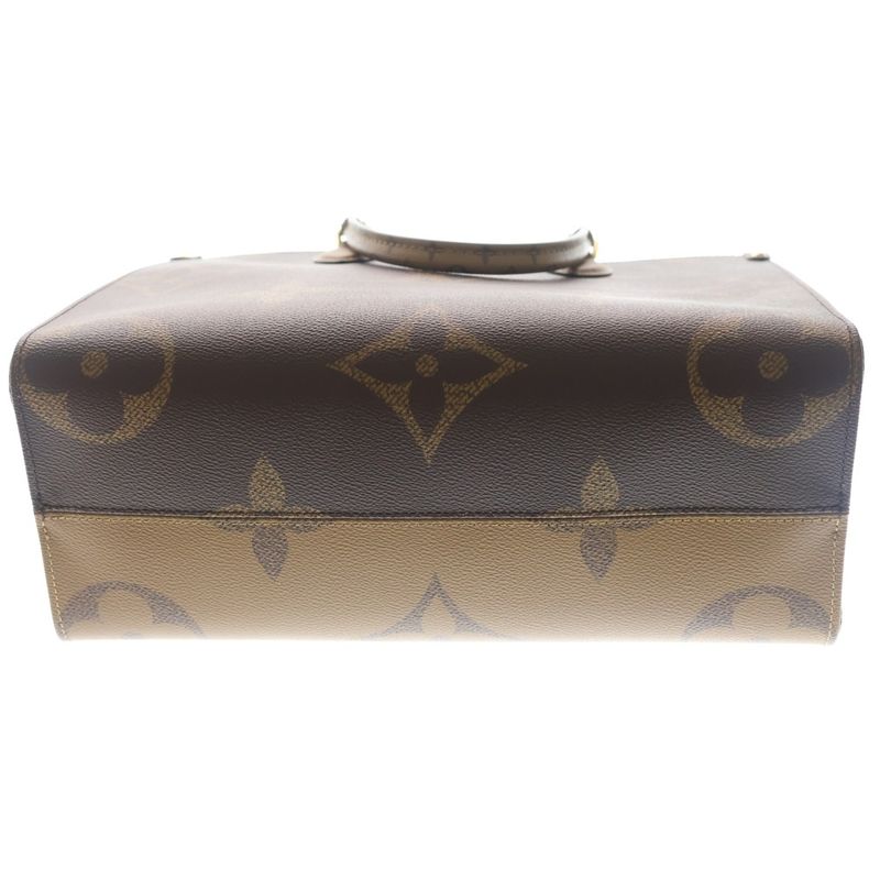 Louis Vuitton on the Go MM Monogram Reverse Giant 2-Way Hand Tote Gold Brown