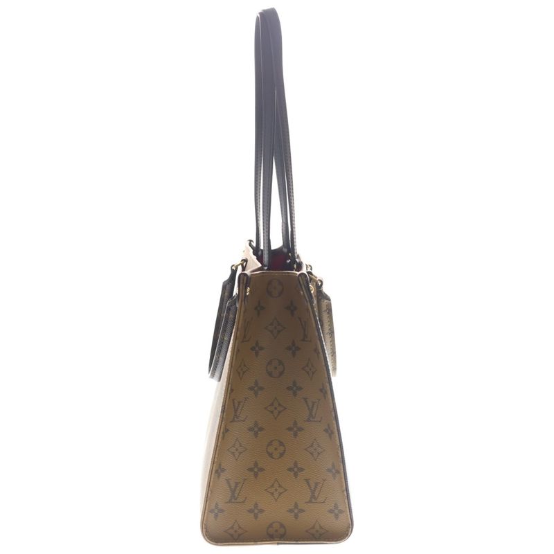 Louis Vuitton on the Go MM Monogram Reverse Giant 2-Way Hand Tote Gold Brown