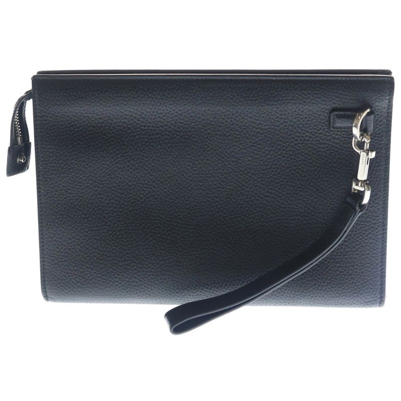 Gucci Small Logo Clutch Case Pouch Black Leather Silver