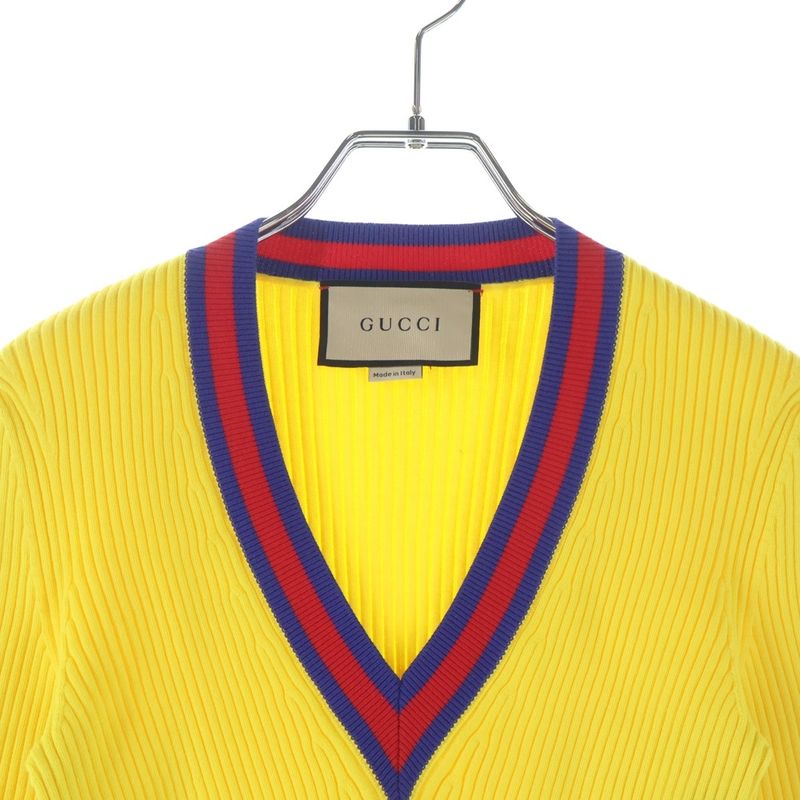 Gucci Stretch Viscose Cropped V-neck Knit Yellow Sweater