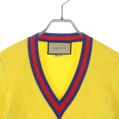 Gucci Stretch Viscose Cropped V-neck Knit Yellow Sweater