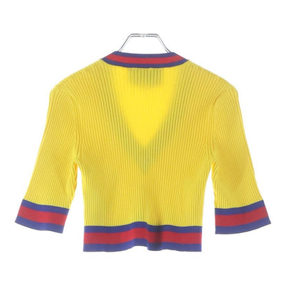 Gucci Stretch Viscose Cropped V-neck Knit Yellow Sweater