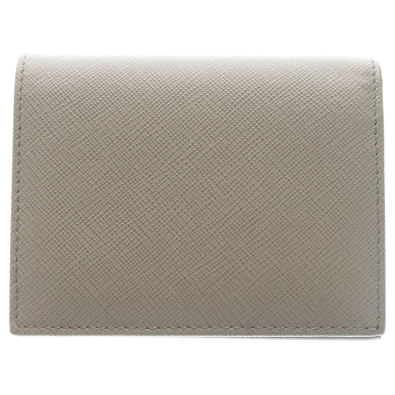 Prada Saffiano Bifold Compact Wallet Card Case Blue Grey Leather Gold