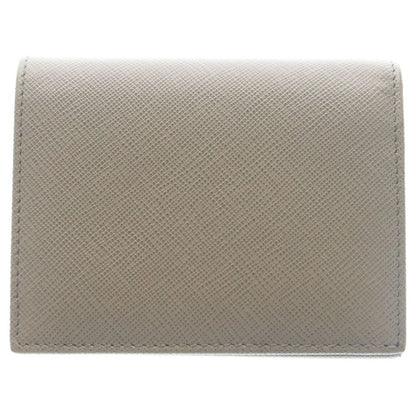 Prada Saffiano Bifold Compact Wallet Card Case Blue Grey Leather Gold