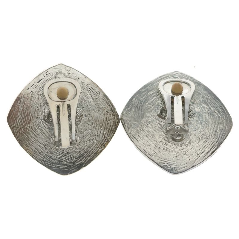 Chanel CC Logo Pearl Earrings Silver Brown