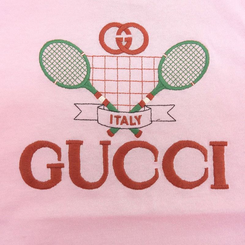 Gucci Tennis Embroidery Logo T-Shirt Top Pink
