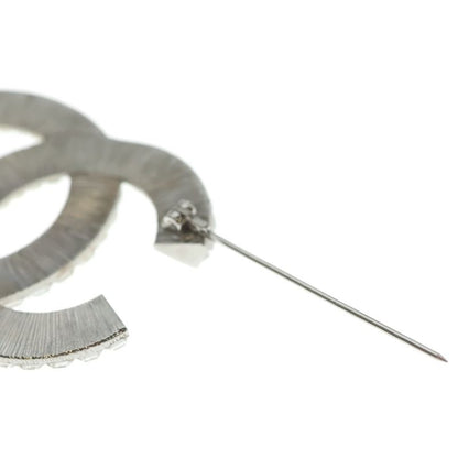 Chanel CC Logo Line Stone Pin Badge Brooch Silver