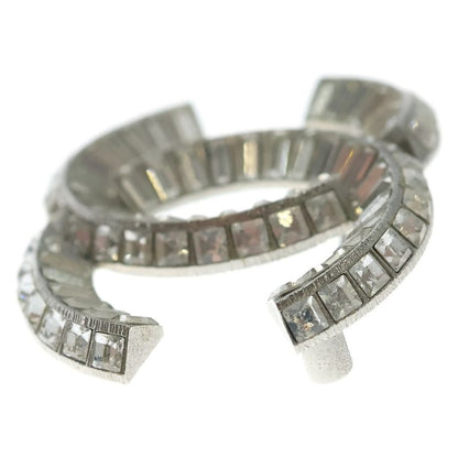 Chanel CC Logo Line Stone Pin Badge Brooch Silver