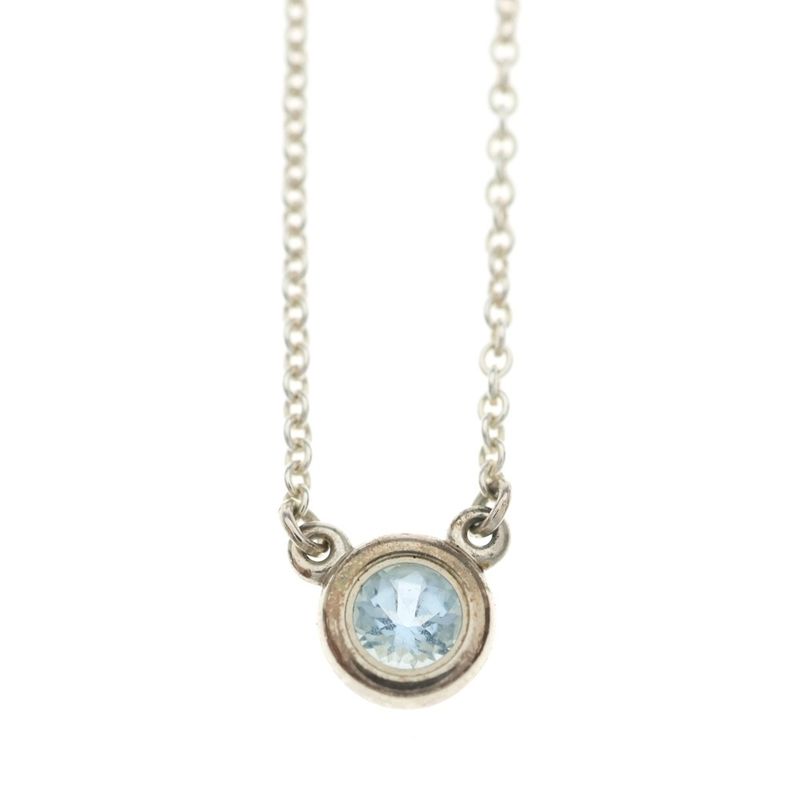 Tiffany & Co by the Yard Aquamarine Necklace Pendant Chain Silver Light Blue