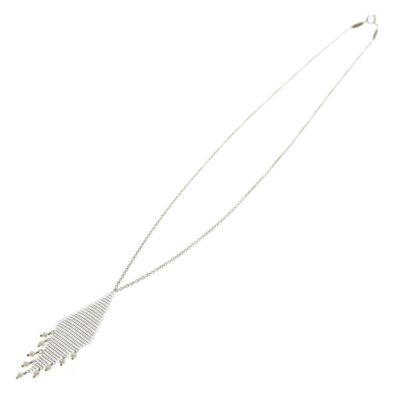 Tiffany & Co Mesh Fringe Pearl Necklace Pendant Chain Silver