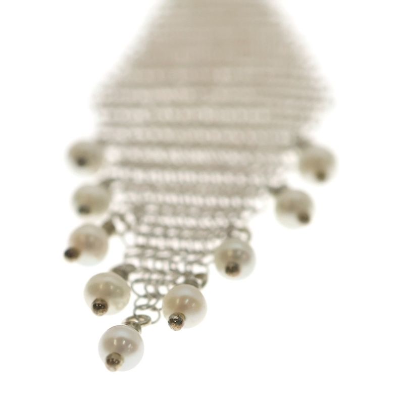 Tiffany & Co Mesh Fringe Pearl Necklace Pendant Chain Silver