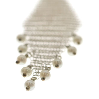 Tiffany & Co Mesh Fringe Pearl Necklace Pendant Chain Silver