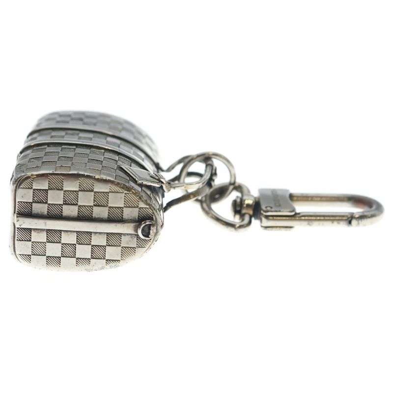 Louis Vuitton Damier the Keepall Bag Charm Key Holder Metal Silver