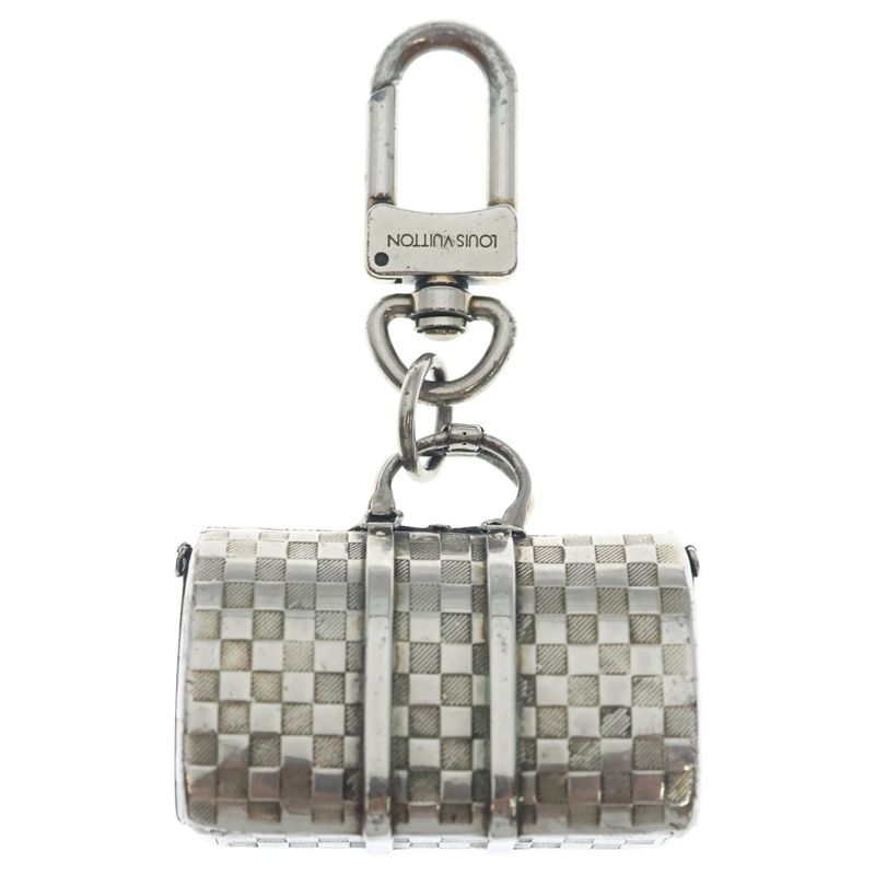 Louis Vuitton Damier the Keepall Bag Charm Key Holder Metal Silver