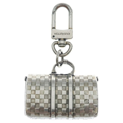 Louis Vuitton Damier the Keepall Bag Charm Key Holder Metal Silver