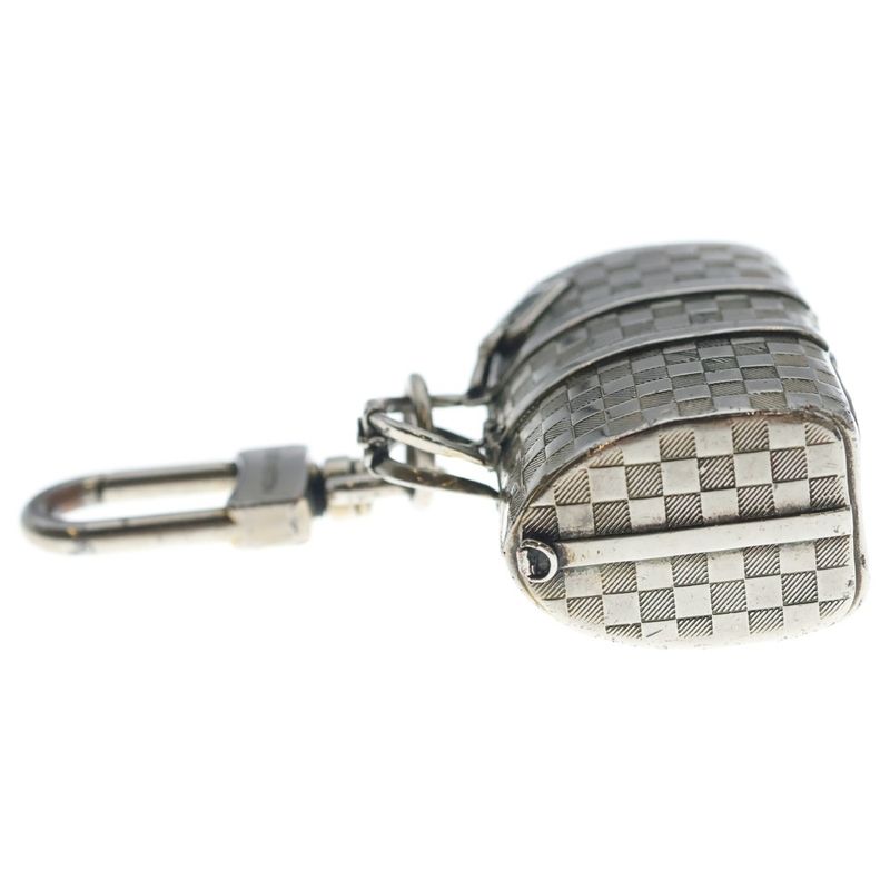 Louis Vuitton Damier the Keepall Bag Charm Key Holder Metal Silver