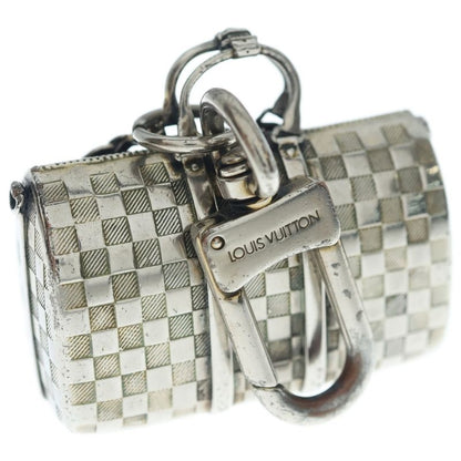Louis Vuitton Damier the Keepall Bag Charm Key Holder Metal Silver