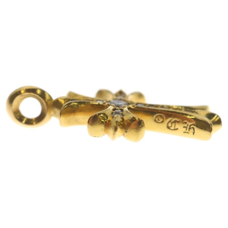 Chrome Hearts 22k Tny Crsf P Dia Tiny Fat Cross Pave Diamond Pendant Top Gold