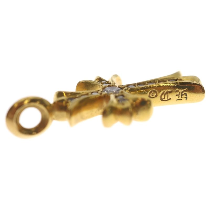 Chrome Hearts 22k Tny Crsf P Dia Tiny Fat Cross Pave Diamond Pendant Top Gold