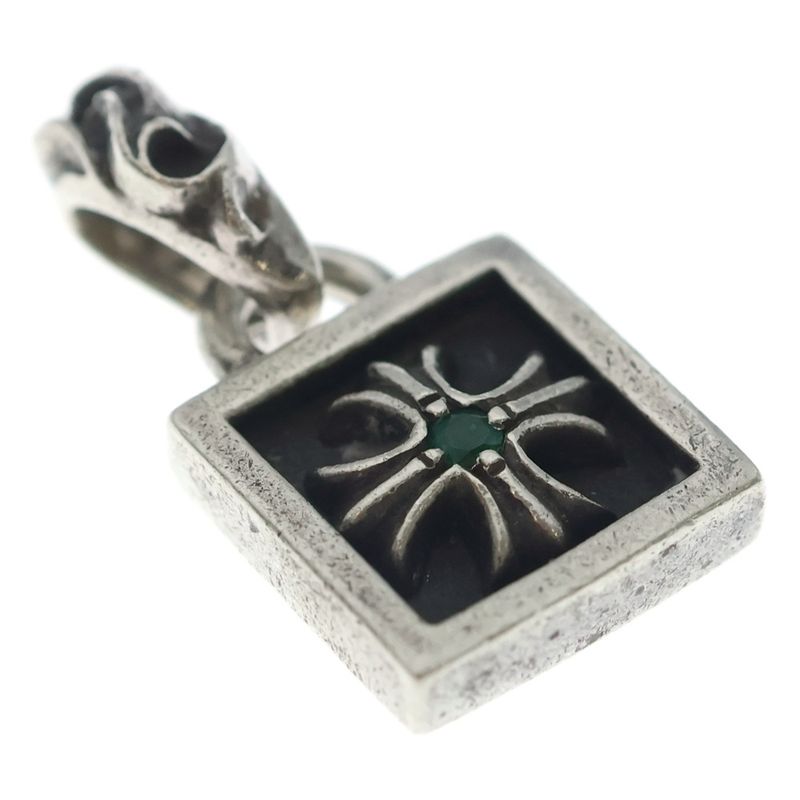 Chrome Hearts Framed CH Plus Emerald Charm Pendant Top Silver