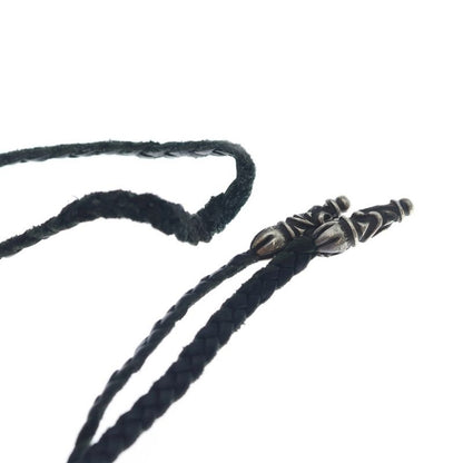 Chrome Hearts Leather Braid Scroll Necklace Black Silver