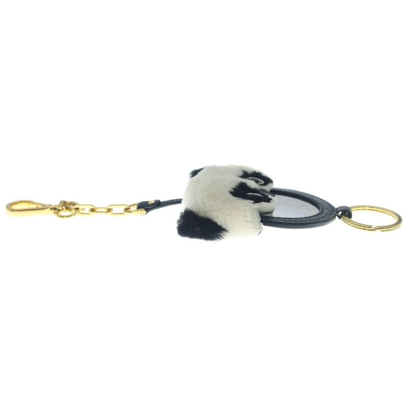 Miu Miu Panda Motif Bag Charm Key Ring Black White
