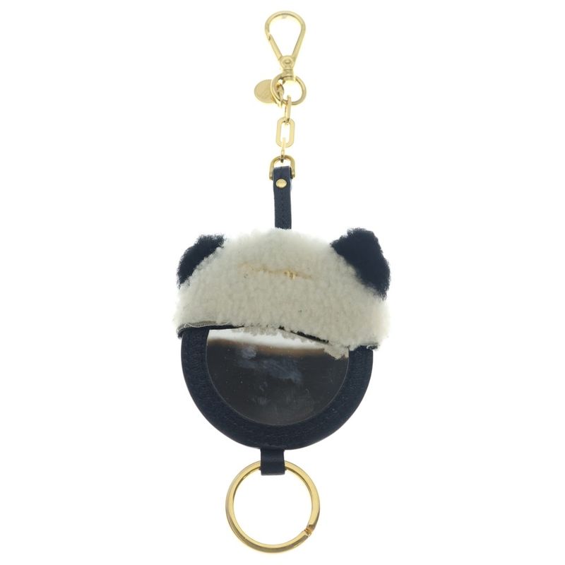 Miu Miu Panda Motif Bag Charm Key Ring Black White