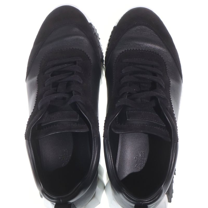 Hermes Bouncing Hlogo Suede Combination Leather Lace Up Sneakers Black