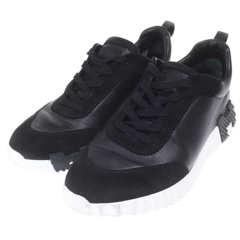 Hermes Bouncing Hlogo Suede Combination Leather Lace Up Sneakers Black