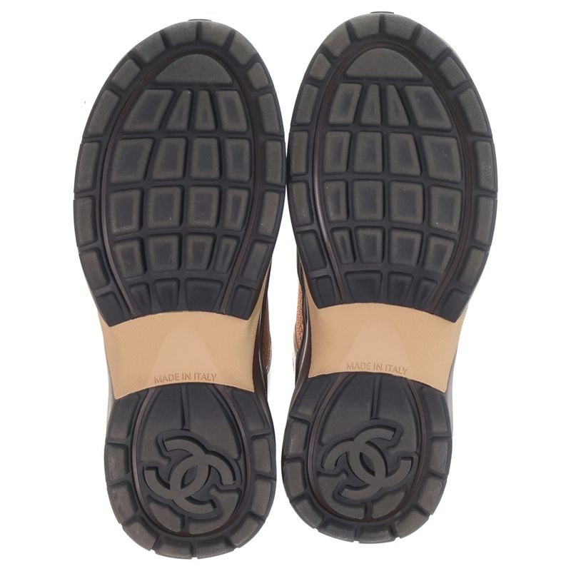 Chanel 24 CC Logo Lace Up Sneakers Brown Orange