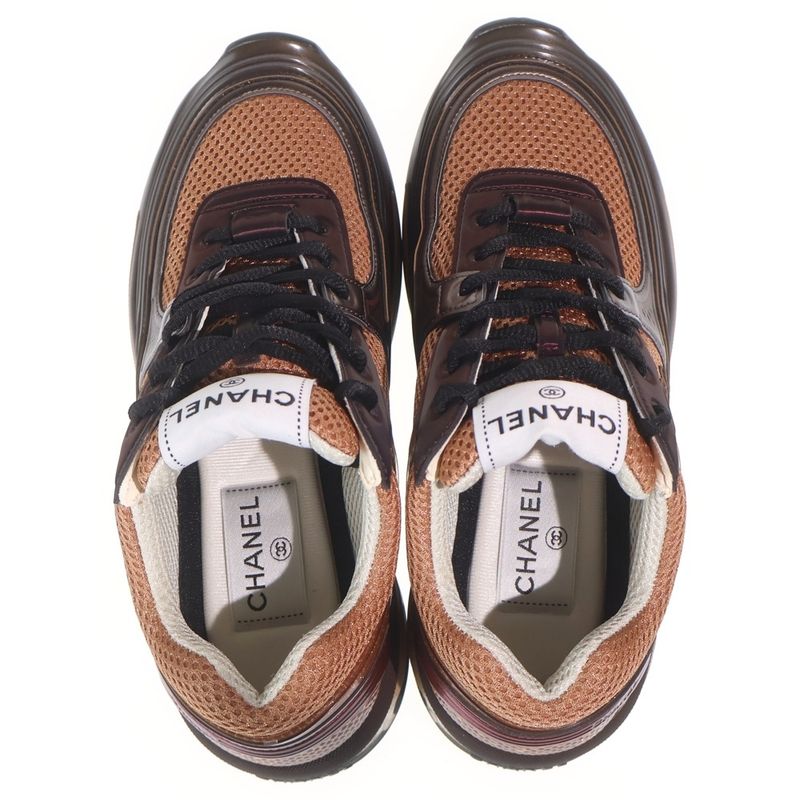 Chanel 24 CC Logo Lace Up Sneakers Brown Orange